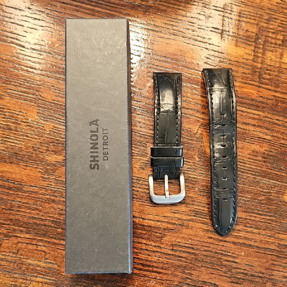 Shinola Black 20mm Crocodile Pattern Leather Watch Strap With Box